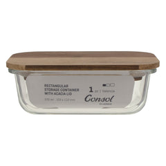 CONSOL VALENCIA RECT. FOOD STORAGE CONTAINER WITH ACACIA LIDS, 370ML