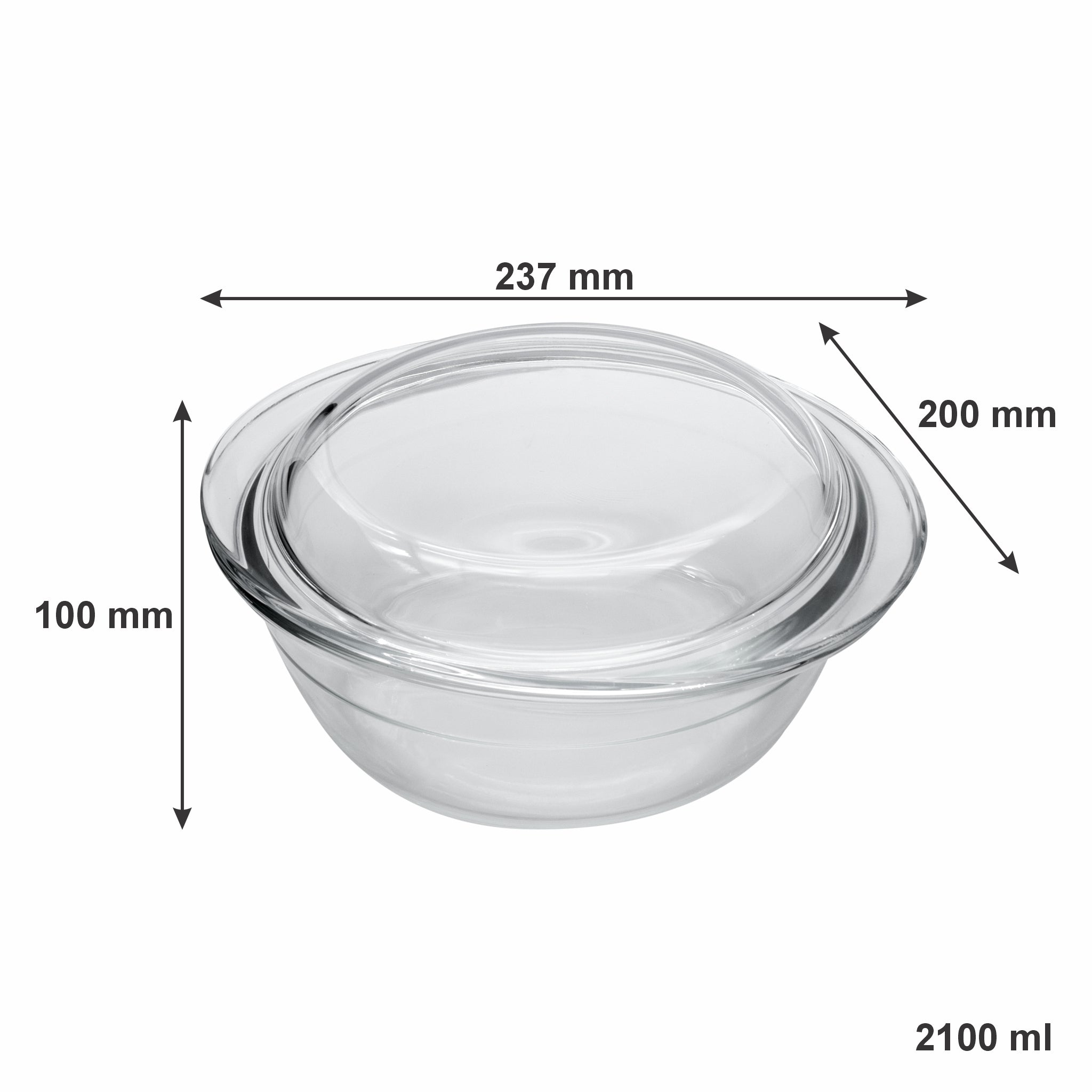 CONSOL CORDOBA ROUND GLASS CASSEROLE WITH LID, 2.1L