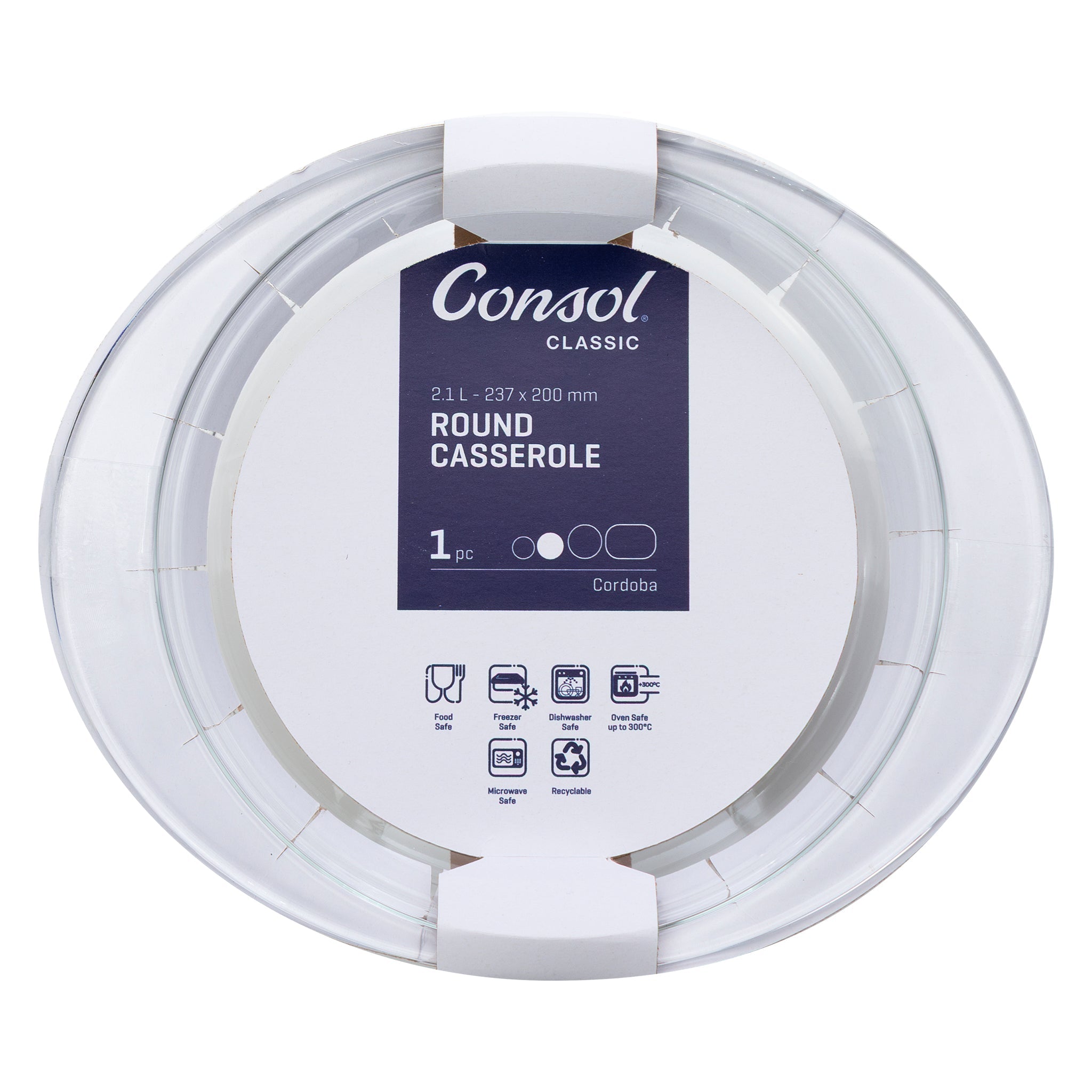CONSOL CORDOBA ROUND GLASS CASSEROLE WITH LID, 2.1L