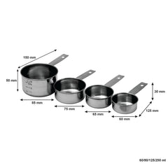 REGENT BAKEWARE DELUXE MEASURING CUP ST STEEL 4PC SET, 60/80/125/250ML
