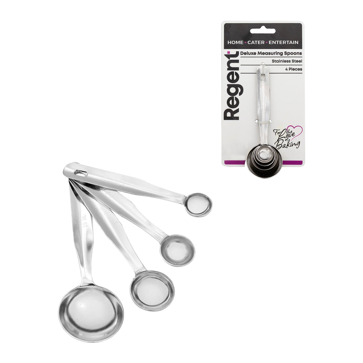 REGENT BAKEWARE DELUXE MEASURING SPOONS ST STEEL 4PK SET, 1/4TSP-1TBSP