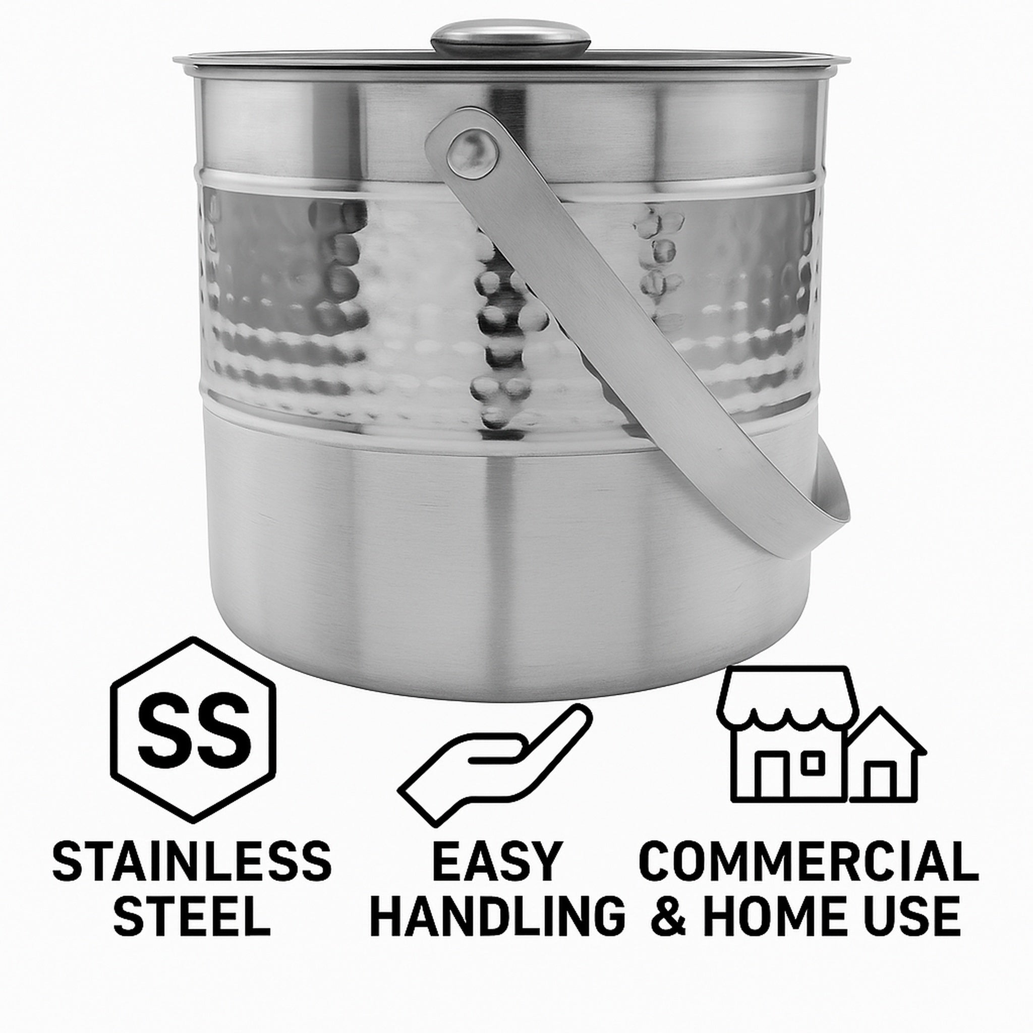 BAR BUTLER ICE BUCKET HAMMERED WITH LID AND HANDLE ST STEEL, 2.7L