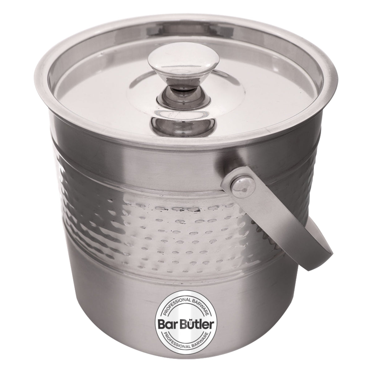 BAR BUTLER ICE BUCKET HAMMERED WITH LID AND HANDLE ST STEEL, 2.7L