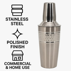 BAR BUTLER COCKTAIL SHAKER HAMMERED ST STEEL, 550ML