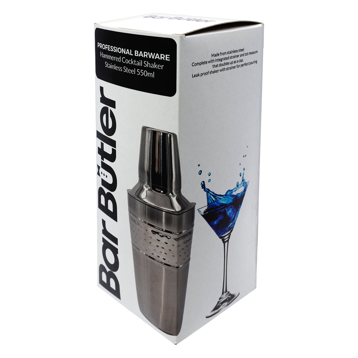 BAR BUTLER COCKTAIL SHAKER HAMMERED ST STEEL, 550ML
