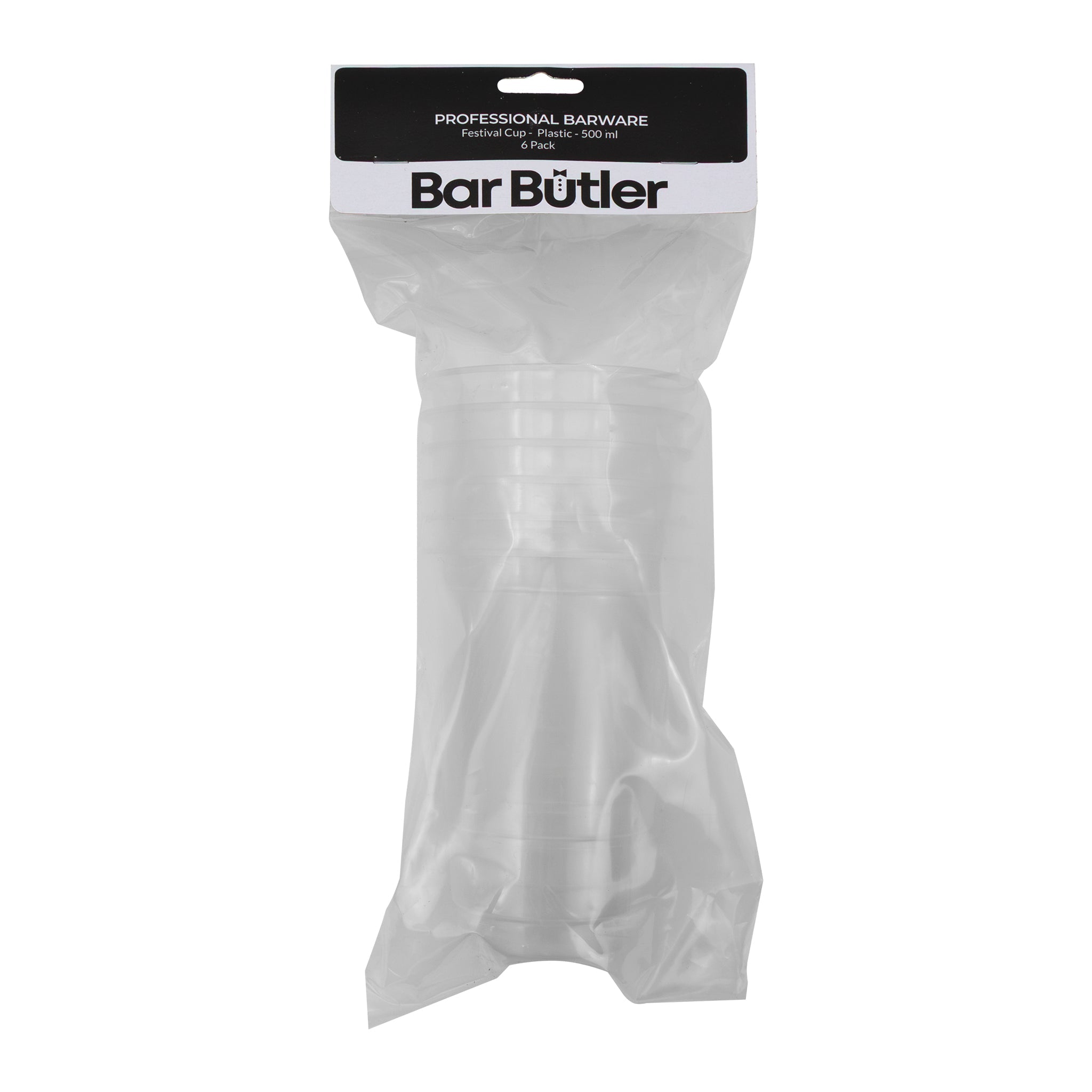 BAR BUTLER FESTIVAL CUPS PP PLASTIC 500ML 6PK, 95MM DIA