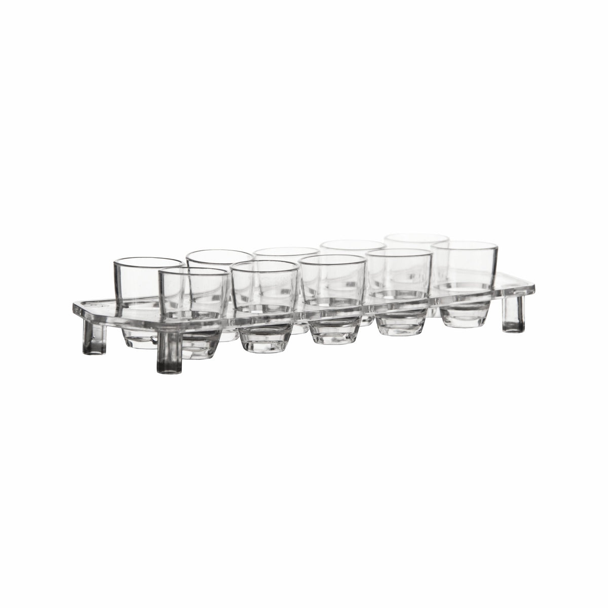 BAR BUTLER 10 CLEAR PLASTIC SHOT GLASSES 25ML ON A TRAY 11PCS SET