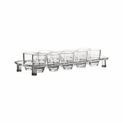 BAR BUTLER 10 CLEAR PLASTIC SHOT GLASSES 25ML ON A TRAY 11PCS SET
