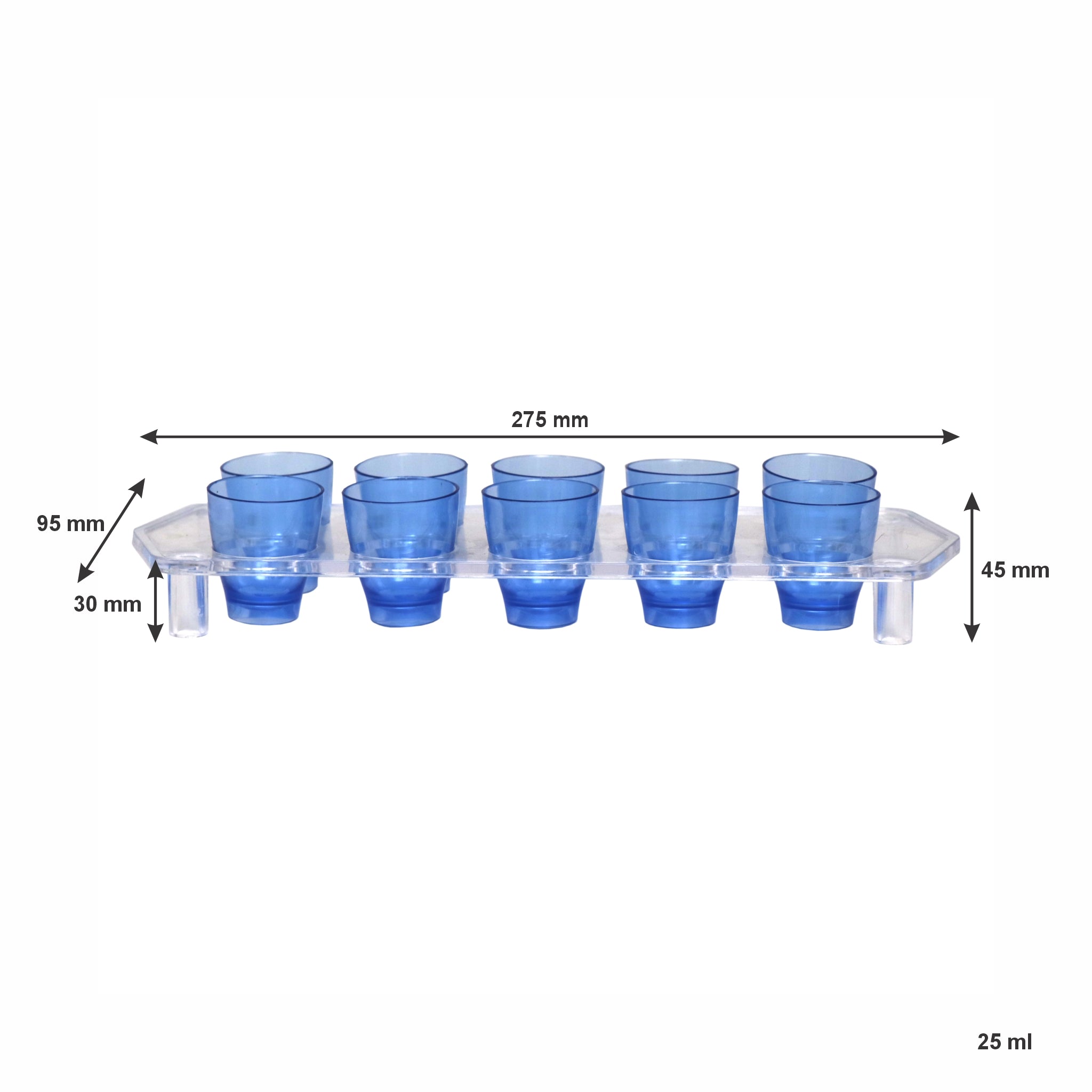 BAR BUTLER 10 COLOURED PLASTIC SHOT GLASSES 25ML ON A TRAY 11PCS SET, (1 COLOUR PER TRAY)