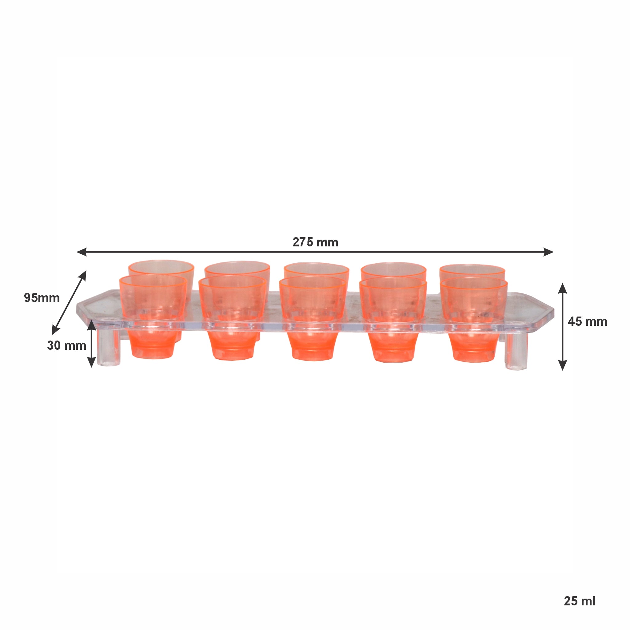 BAR BUTLER 10 COLOURED PLASTIC SHOT GLASSES 25ML ON A TRAY 11PCS SET, (1 COLOUR PER TRAY)