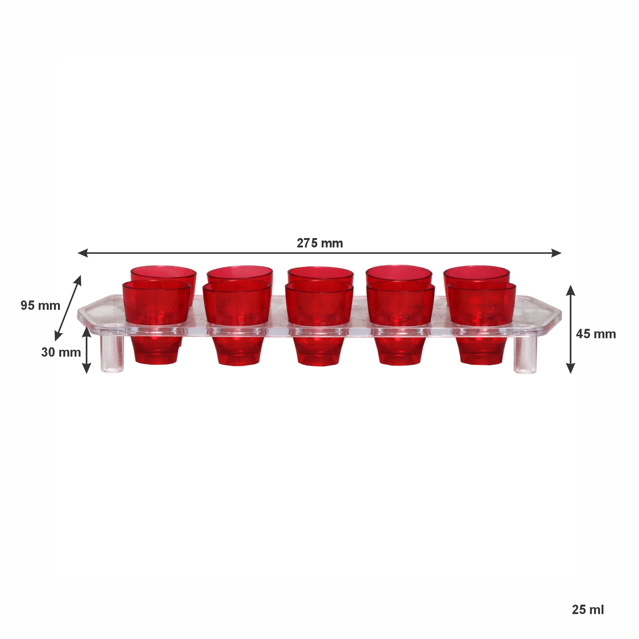 BAR BUTLER 10 COLOURED PLASTIC SHOT GLASSES 25ML ON A TRAY 11PCS SET, (1 COLOUR PER TRAY)
