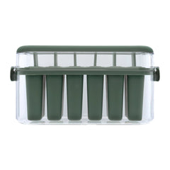 REGENT 6 ICE LOLLY MOULDS IN A SAGE COLOUR PLASTIC HOLDER WITH 2 HANDLES, 230X77MM