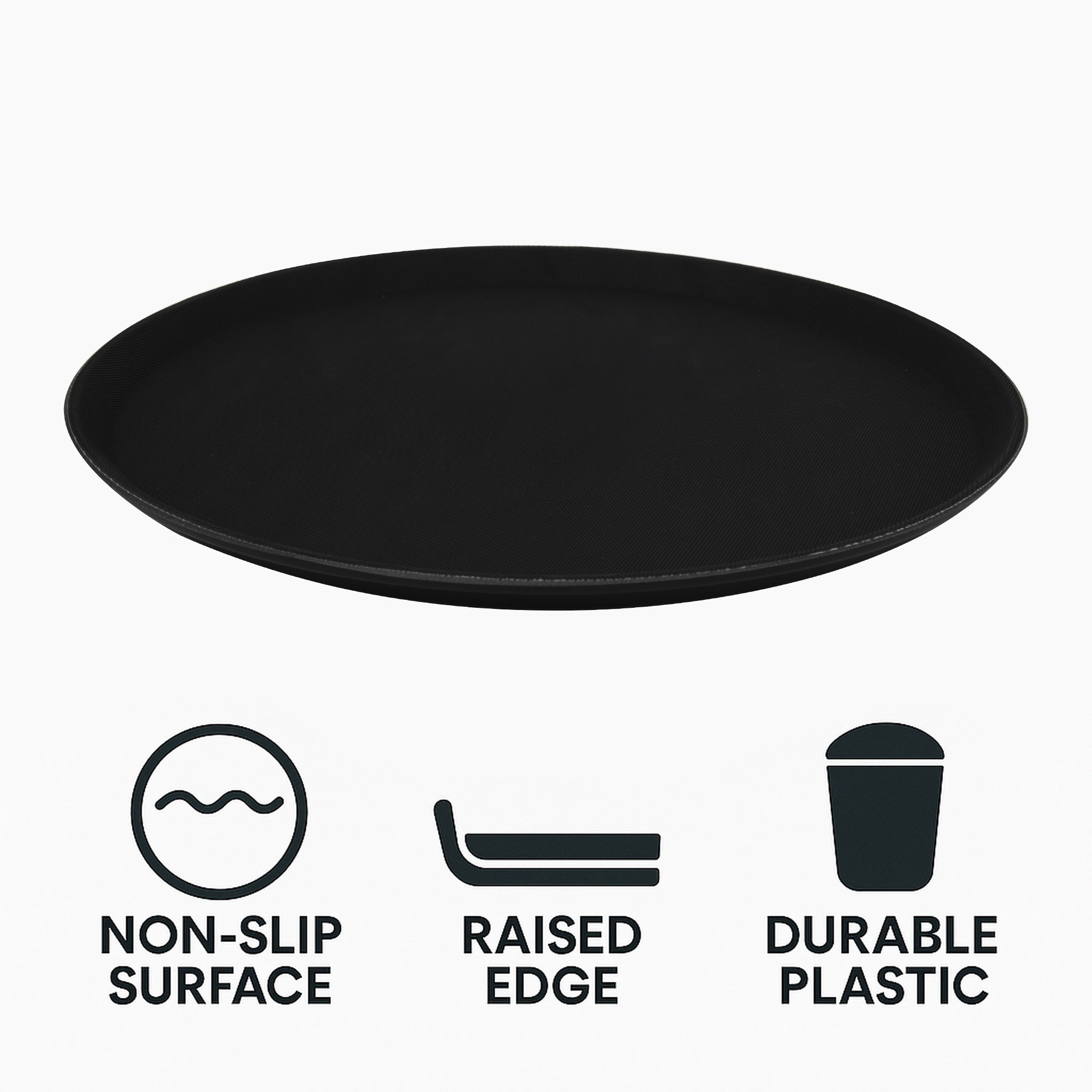 BAR BUTLER BLACK NON-SLIP ROUND TRAY, 405MM DIA