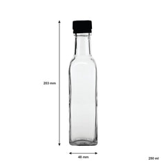 CONSOL SQUARE OIL/VINEGAR BOTTLE WITH BLACK LID, 250ML