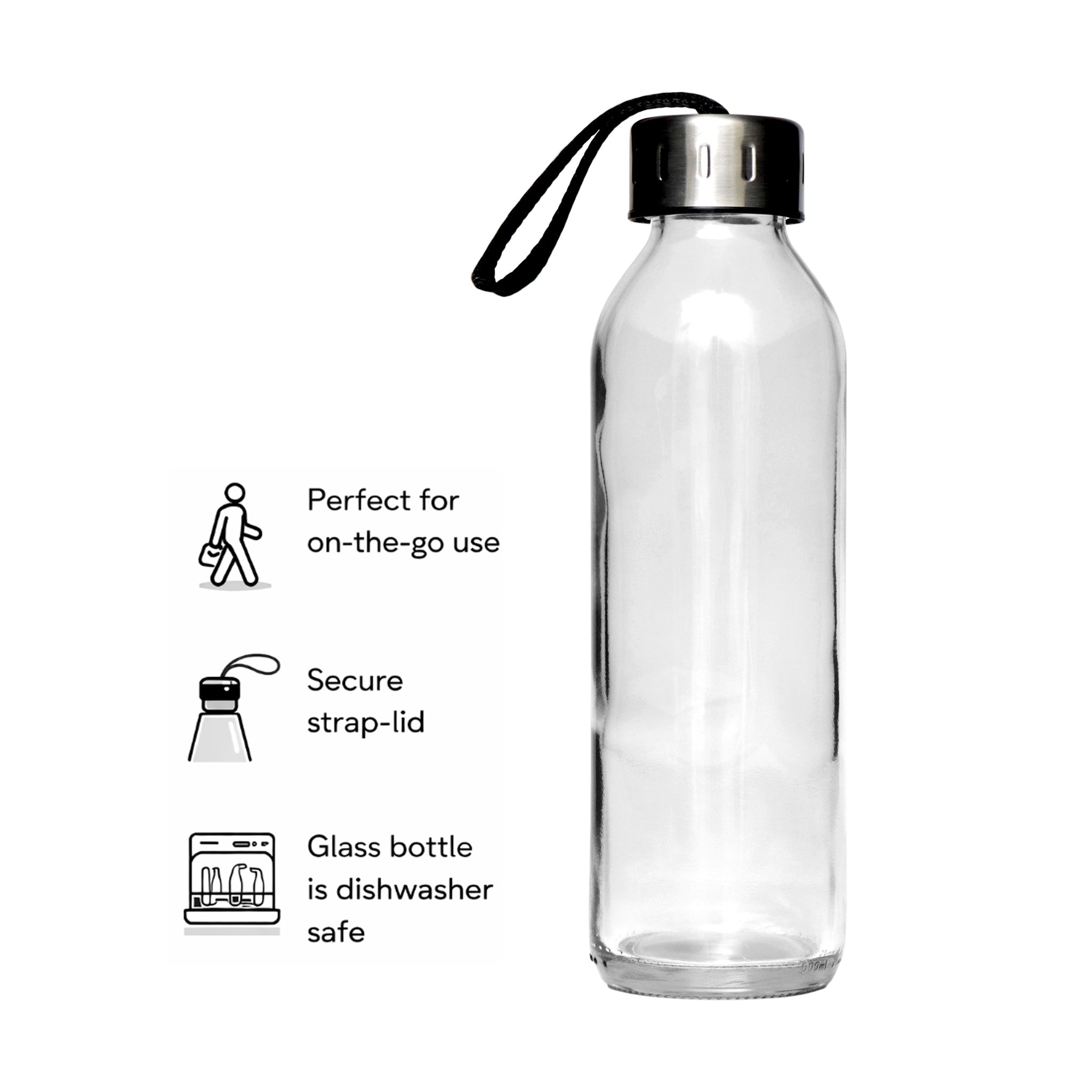 CONSOL SLIMLINE BOTTLE WITH GREY STRAP LID, 500ML