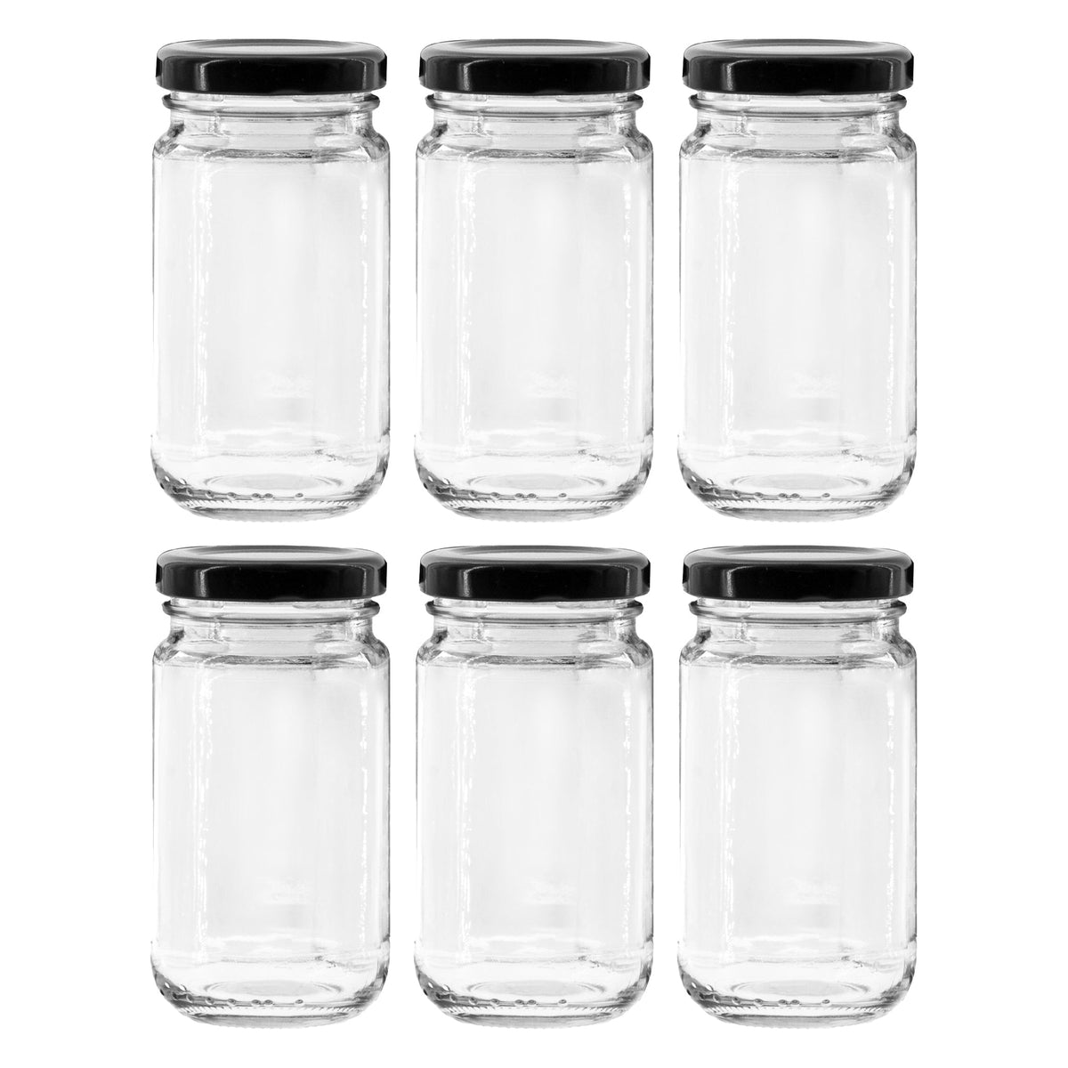 CONSOL SHEER JARS WITH BLACK LIDS 6PK, 125ML