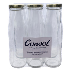 CONSOL CHUTNEY BOTTLES WITH GOLD LIDS 6PK, 250ML