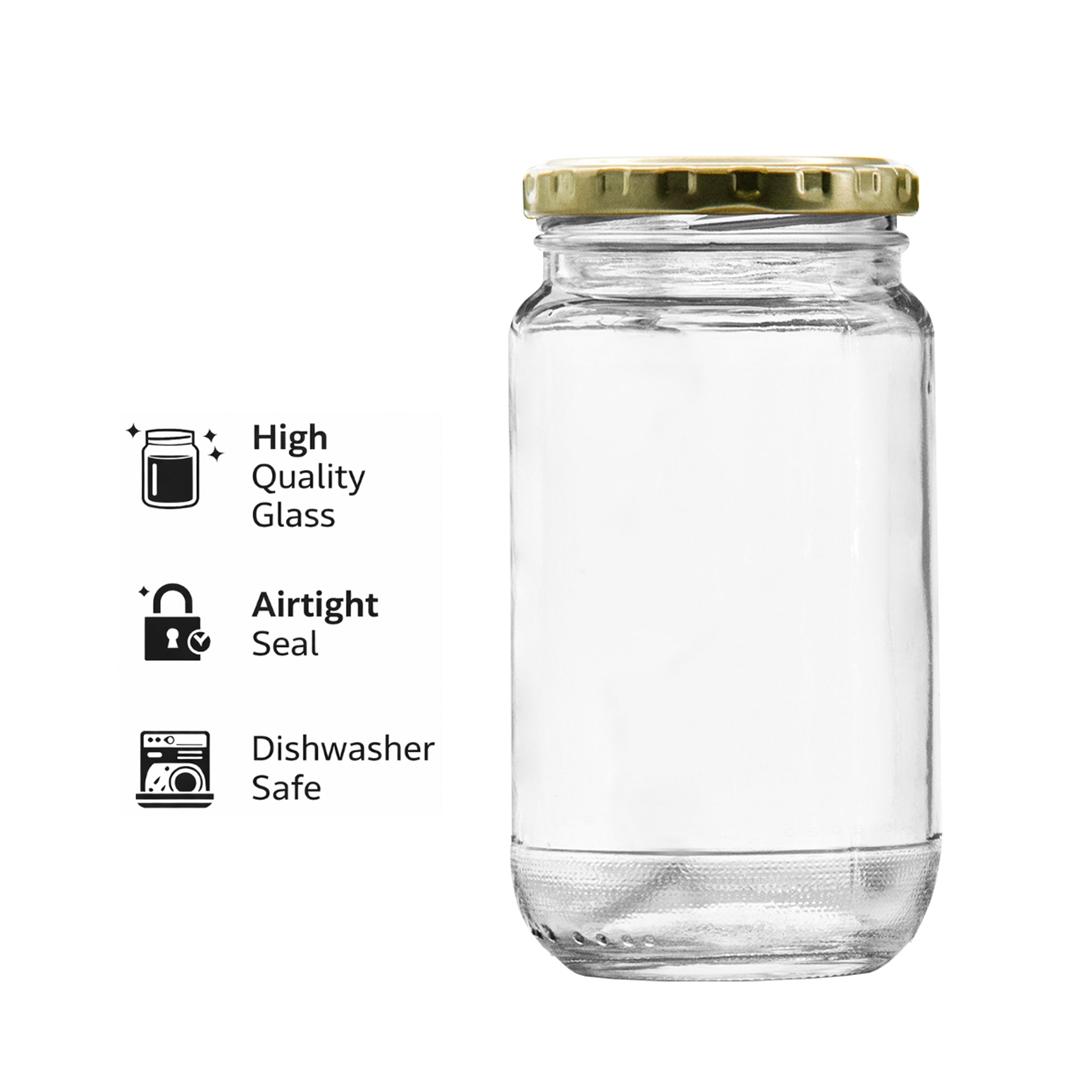 CONSOL SHEER JARS ROUND WITH GOLD LIDS 6PK, 375ML