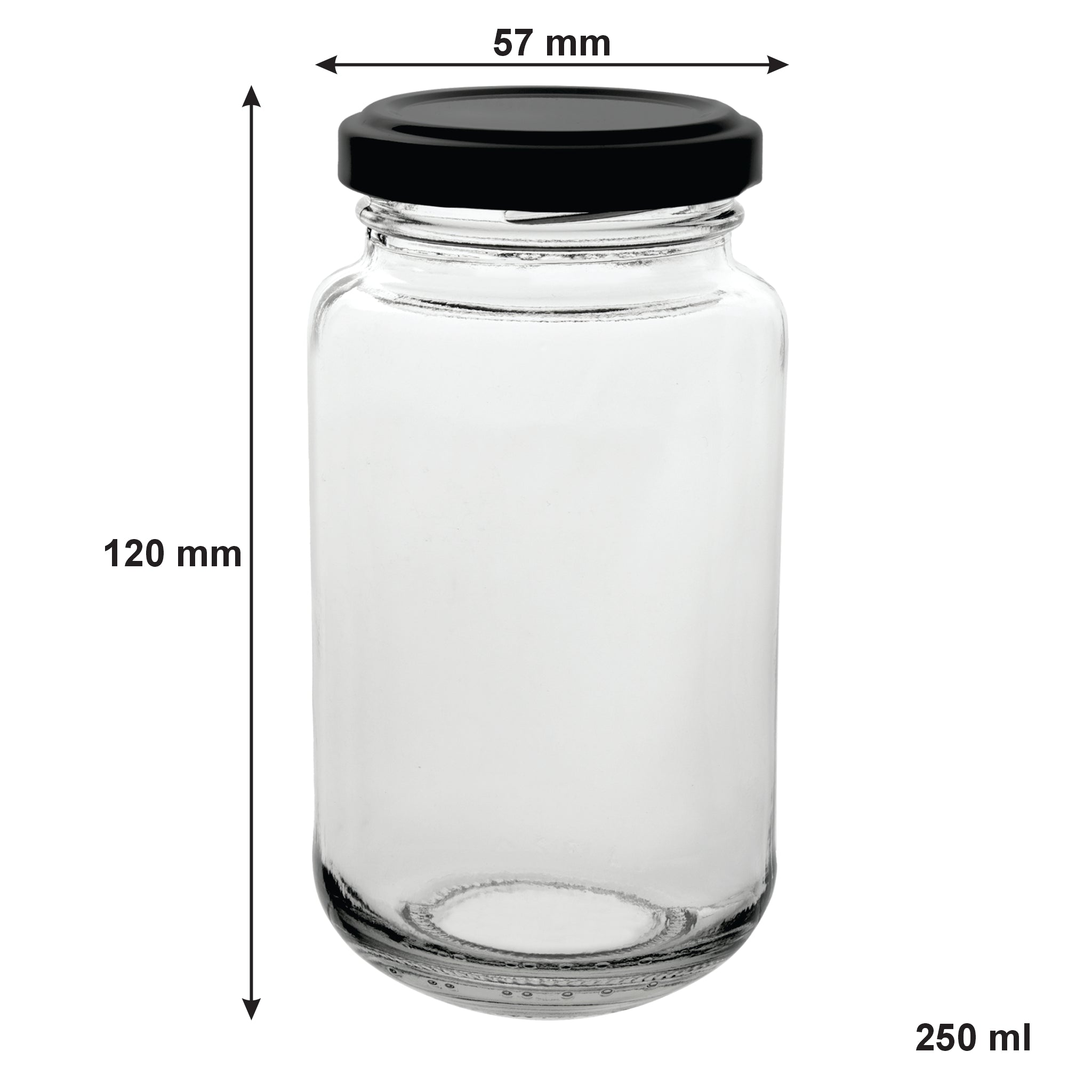 CONSOL SHEER JARS WITH BLACK LIDS 6PK, 250ML