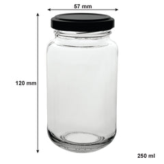 CONSOL SHEER JARS WITH BLACK LIDS 6PK, 250ML