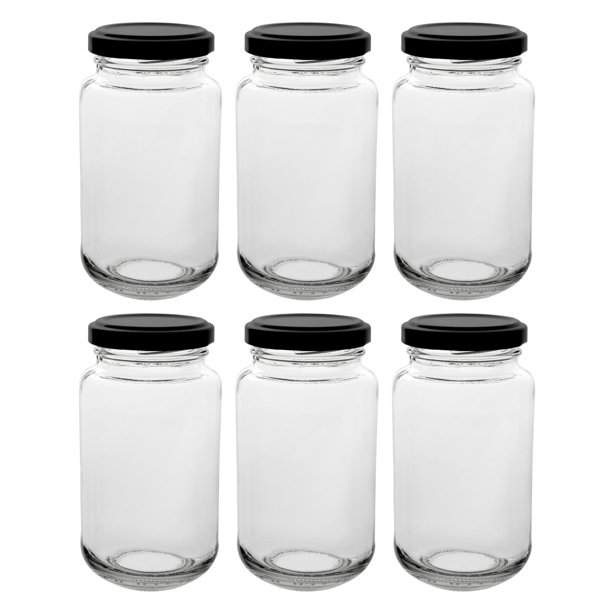 CONSOL SHEER JARS WITH BLACK LIDS 6PK, 250ML