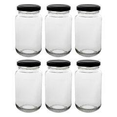 CONSOL SHEER JARS WITH BLACK LIDS 6PK, 250ML