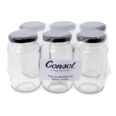 CONSOL SHEER JARS WITH BLACK LIDS 6PK, 250ML