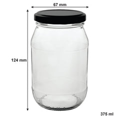 CONSOL FARRAGO JARS WITH BLACK LIDS 6PK, 375ML