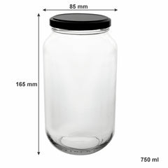 CONSOL ROUND JARS WITH BLACK LIDS 6PK, 750ML