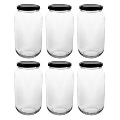 CONSOL ROUND JARS WITH BLACK LIDS 6PK, 750ML