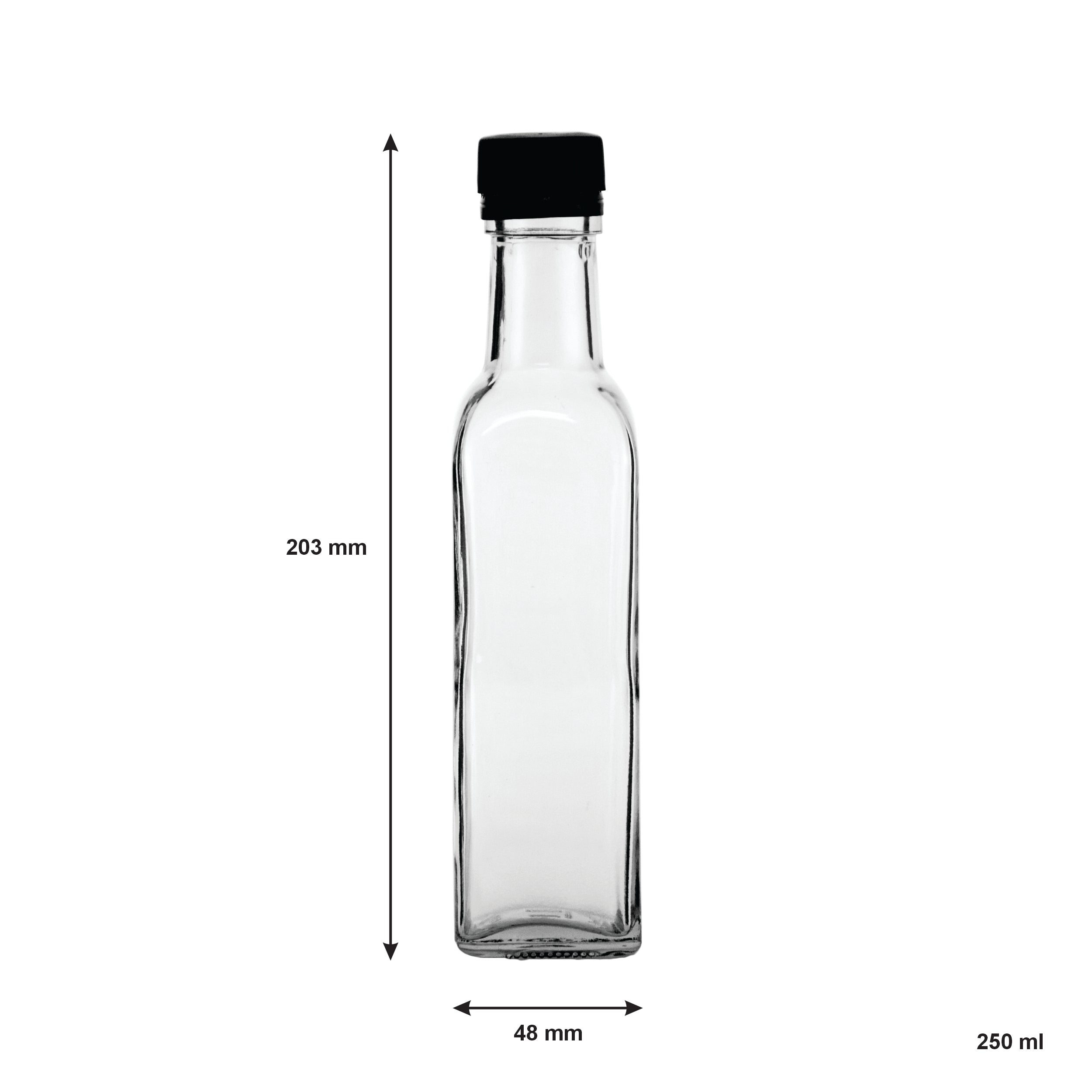 CONSOL SQUARE OIL/VINEGAR BOTTLE WITH BLACK LID 6PK, 250ML