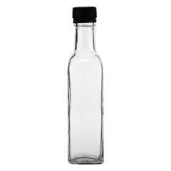 CONSOL SQUARE OIL/VINEGAR BOTTLE WITH BLACK LID 6PK, 250ML