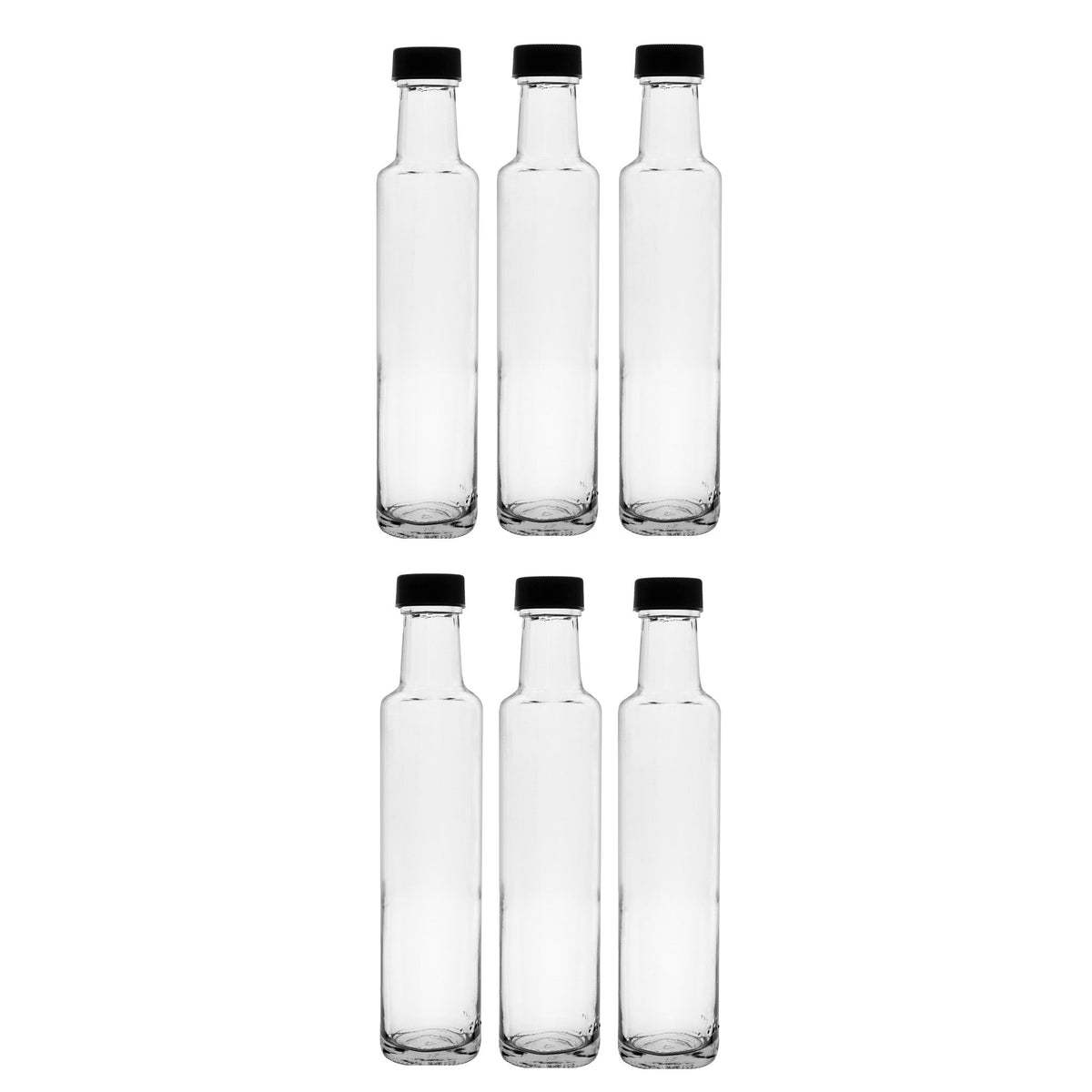 CONSOL ROUND OIL/VINEGAR BOTTLE WITH BLACK LID 6PK, 250ML