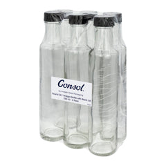 CONSOL ROUND OIL/VINEGAR BOTTLE WITH BLACK LID 6PK, 250ML