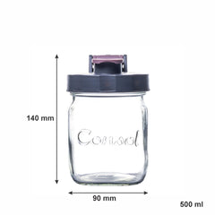 CONSOL PRESERVE JAR WITH ASSORTED COLOURED FLIP TOP LIDS, 500ML