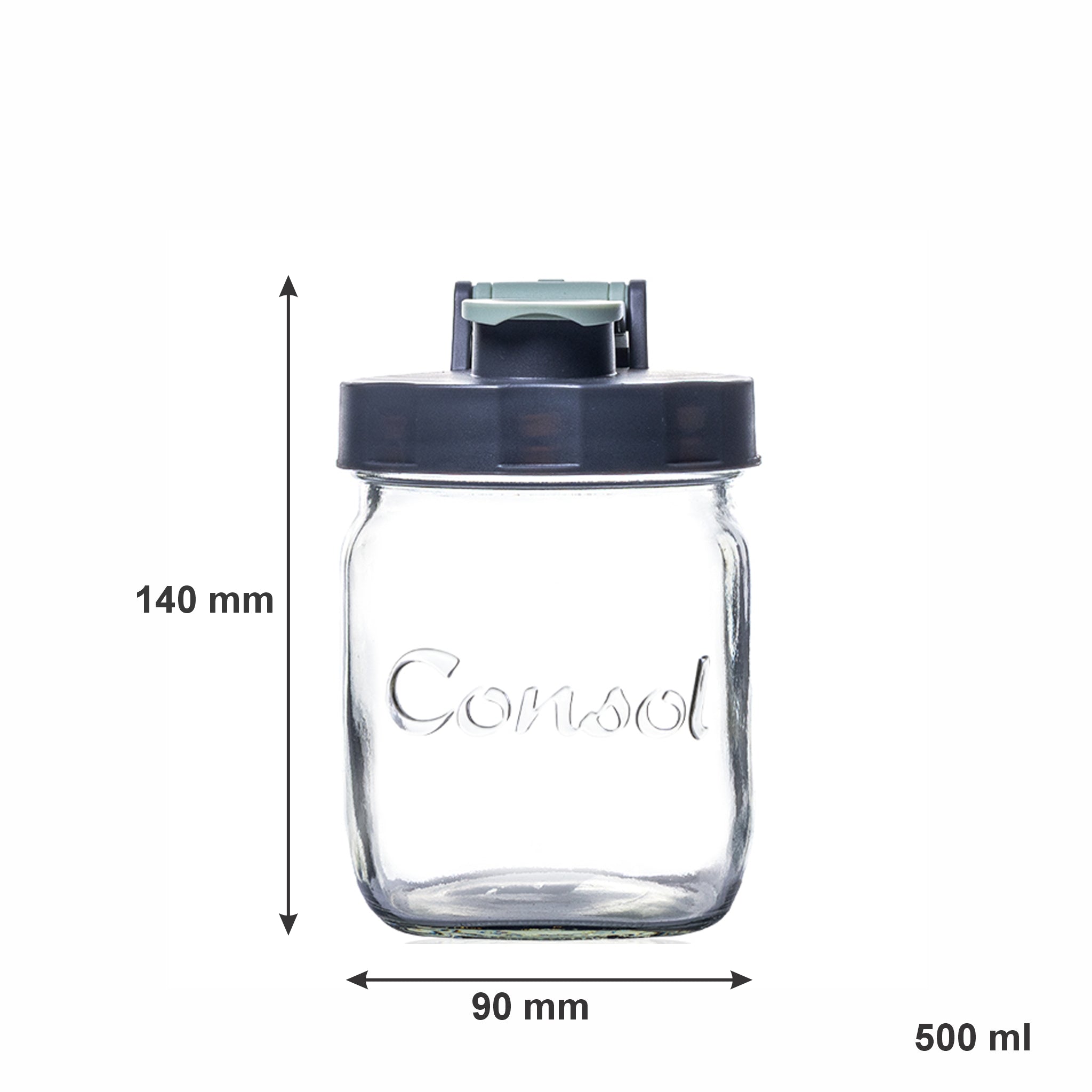 CONSOL PRESERVE JAR WITH ASSORTED COLOURED FLIP TOP LIDS, 500ML