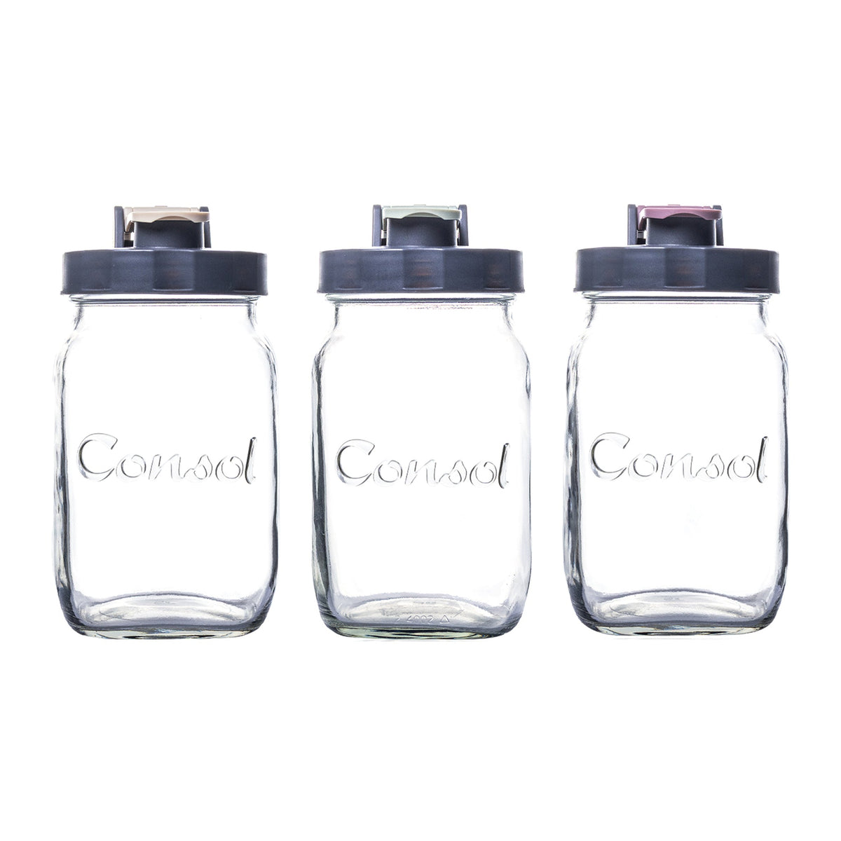 CONSOL PRESERVE JAR WITH ASSORTED COLOURED FLIP TOP LIDS, 1 L