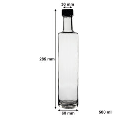 CONSOL ROUND OIL/VINEGAR BOTTLE WITH BLACK LID 6PK, 500ML