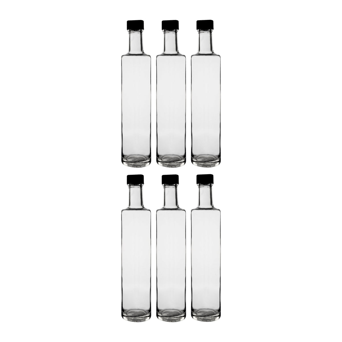 CONSOL ROUND OIL/VINEGAR BOTTLE WITH BLACK LID 6PK, 500ML