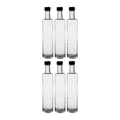 CONSOL ROUND OIL/VINEGAR BOTTLE WITH BLACK LID 6PK, 500ML