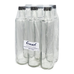 CONSOL ROUND OIL/VINEGAR BOTTLE WITH BLACK LID 6PK, 500ML