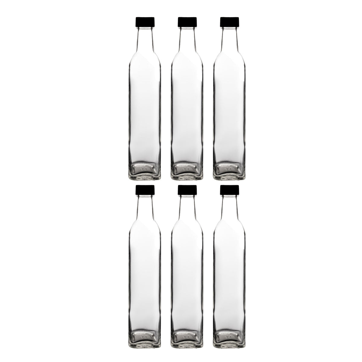 CONSOL SQUARE OIL/VINEGAR BOTTLE WITH BLACK LID 6PK, 500ML