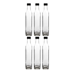 CONSOL SQUARE OIL/VINEGAR BOTTLE WITH BLACK LID 6PK, 500ML