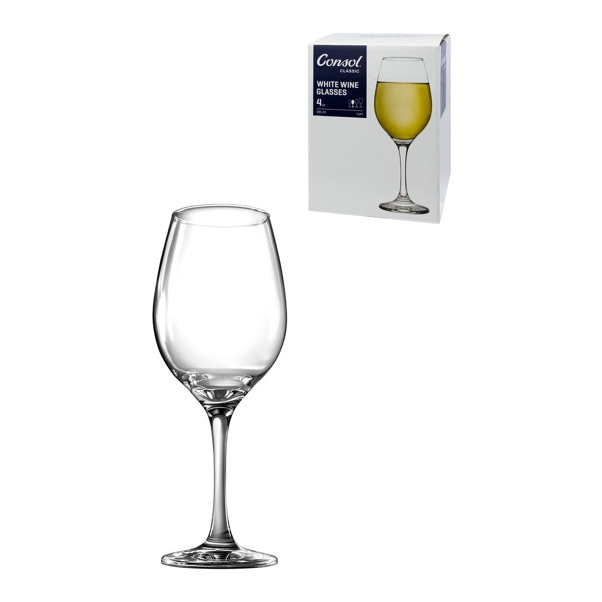CONSOL LYON STEM WHITE WINE GLASS 4PK, 385ML
