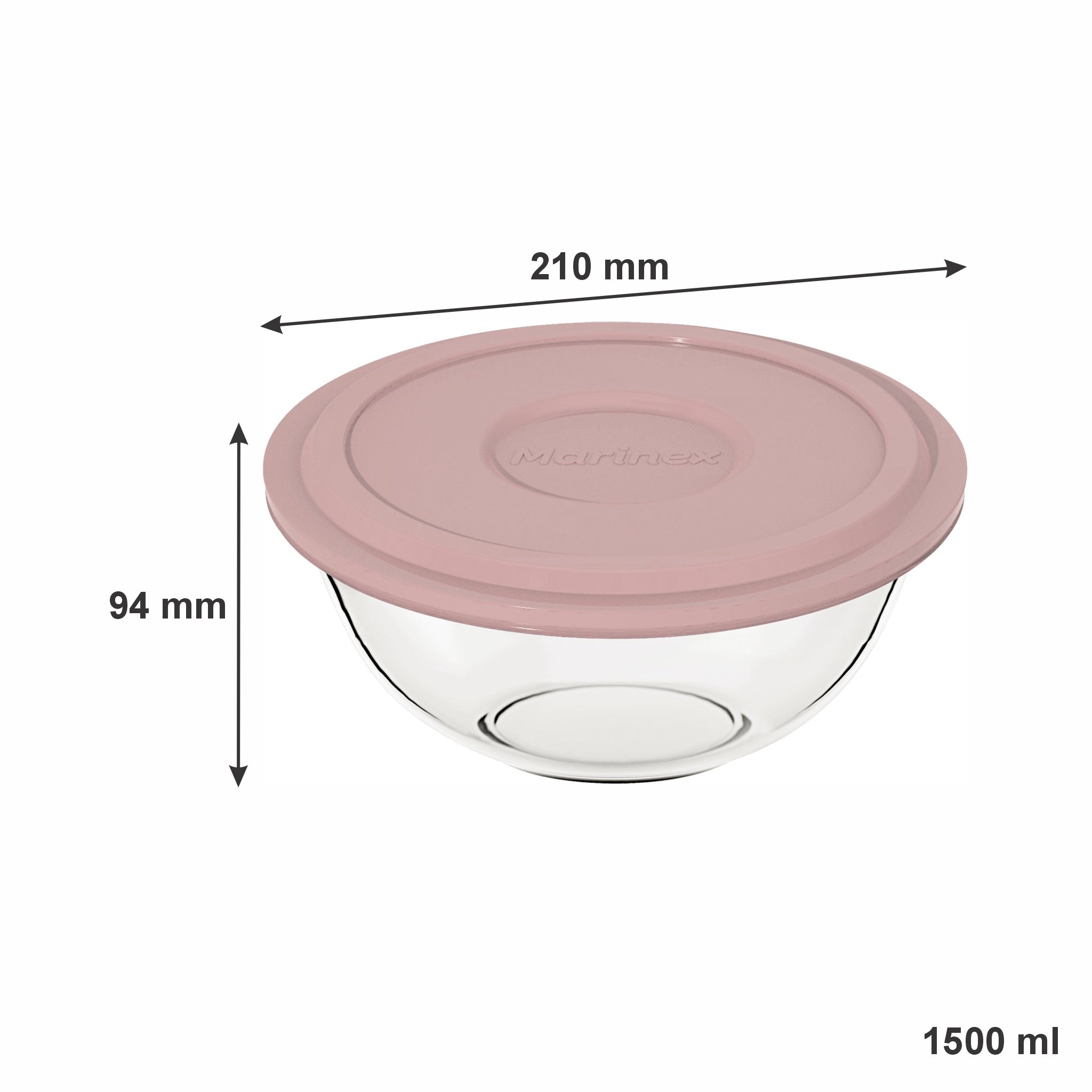 MARINEX GLASS MIXING BOWLS WITH COLOURED PLASTIC LIDS, 1.5L