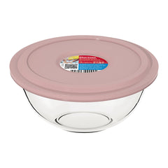 MARINEX GLASS MIXING BOWLS WITH COLOURED PLASTIC LIDS, 1.5L