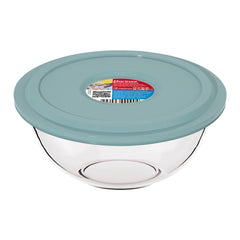 MARINEX GLASS MIXING BOWLS WITH COLOURED PLASTIC LIDS, 1.5L
