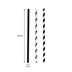 BAR BUTLER PAPER STRAWS BLACK & WHITE MIXED PACK 3 PLY 6MM, 60PK
