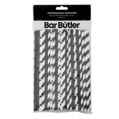 BAR BUTLER PAPER STRAWS BLACK & WHITE MIXED PACK 3 PLY 6MM, 60PK