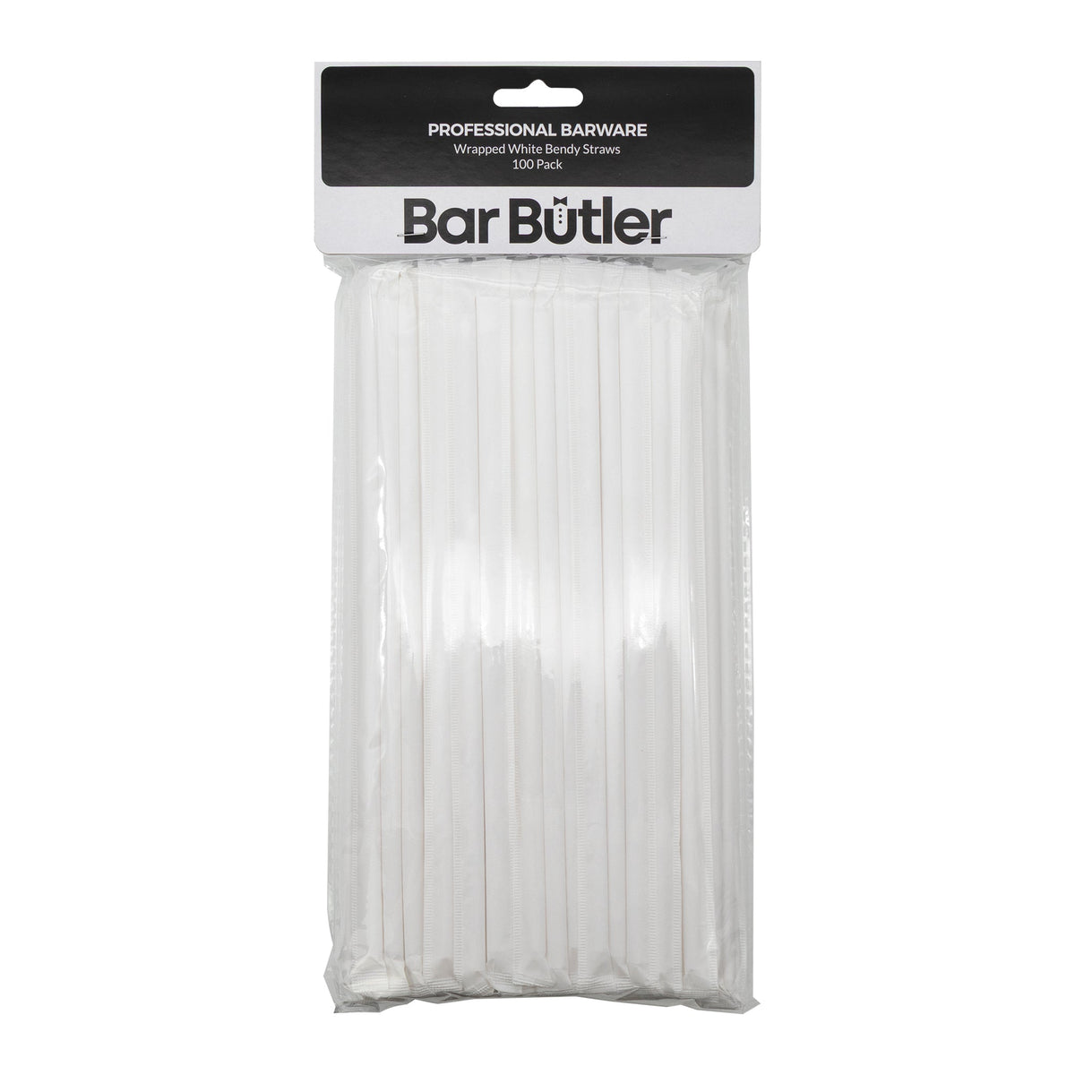 BAR BUTLER WRAPPED WHITE BENDY STRAWS 5MM, 100PK